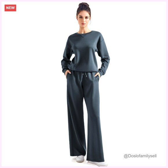 Modal Sweatsuit Set Oversized Sweatshirt Wide Leg Pants Lounge Wear